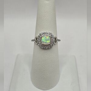 Sterling Silver Ethiopian Opal Ring with Halo Size 7